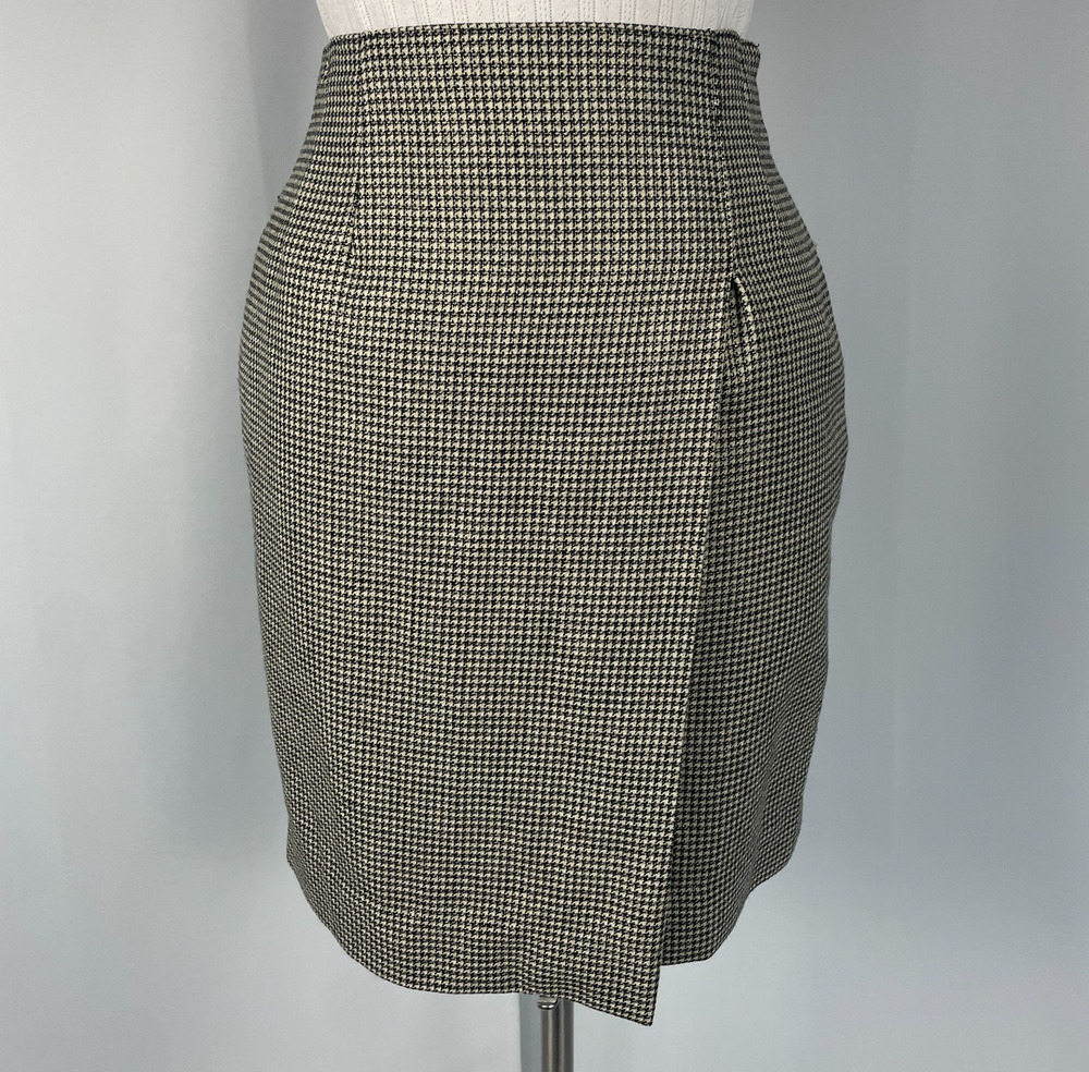 Vintage Talbots Pencil Skirt Size 6 Petite Black Gold Houndstooth Academia 90s